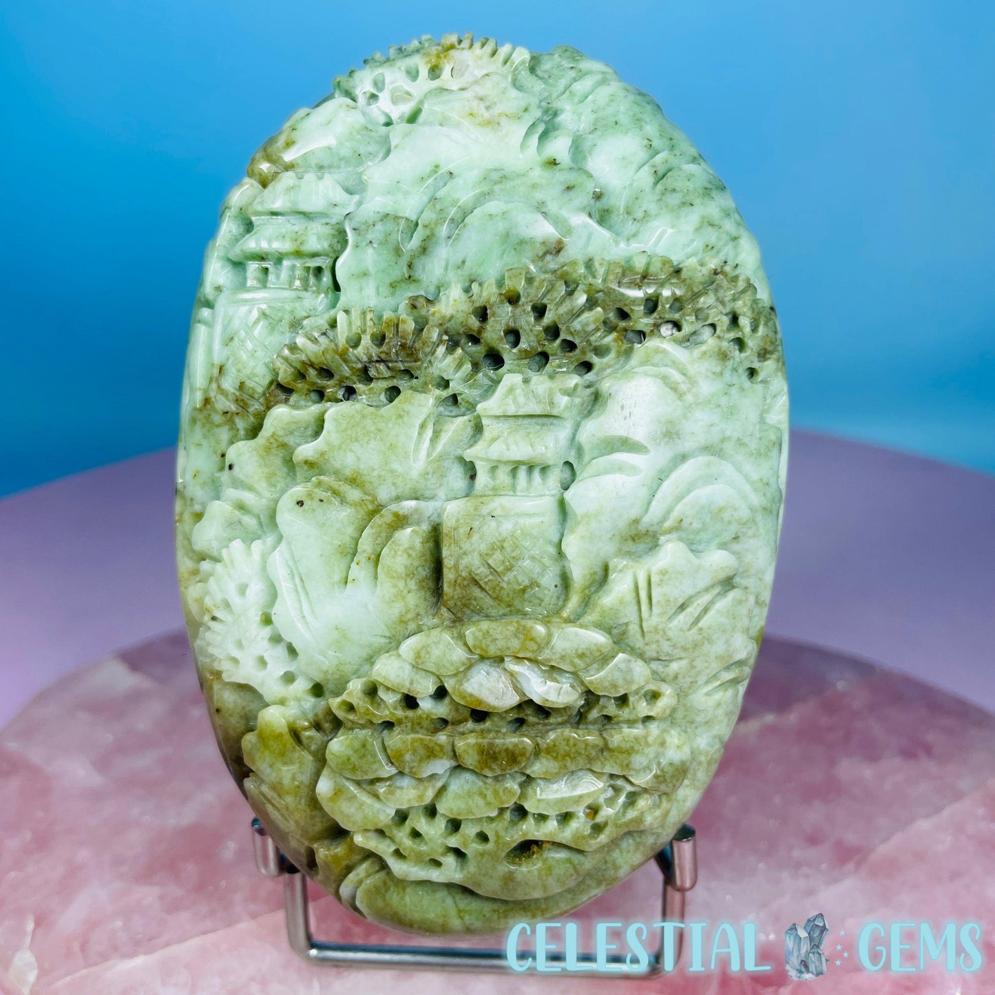 Rare Chinese Jadeite Scenic Landscape Medium Carving