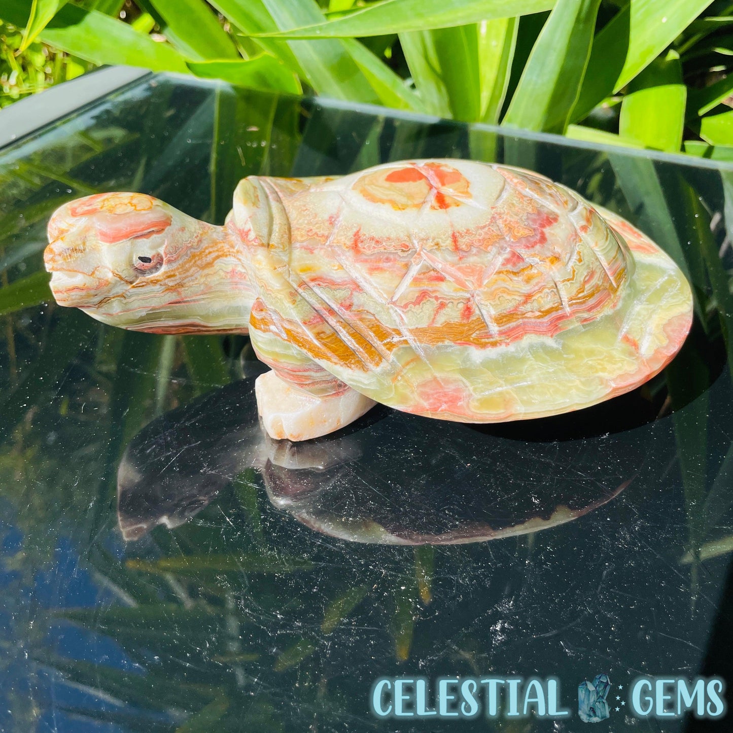 Banded Onyx Calcite Tortoise Large Carving