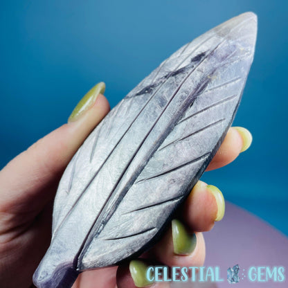 Gem Lepidolite Mica Flashy Feather Carving