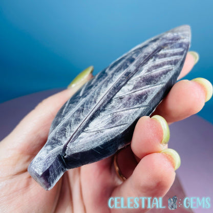 Gem Lepidolite Mica Flashy Feather Carving