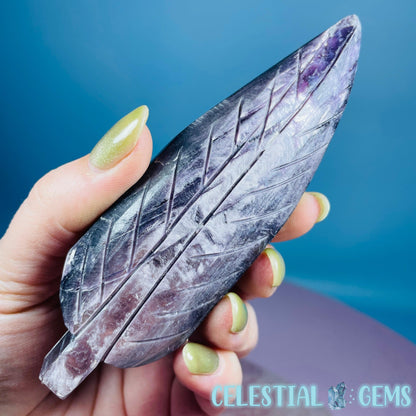 Gem Lepidolite Mica Flashy Feather Carving