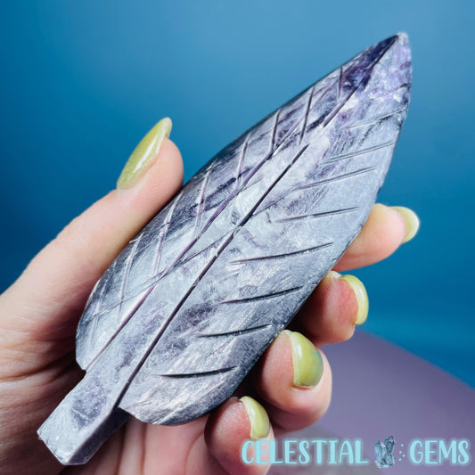Gem Lepidolite Mica Flashy Feather Carving