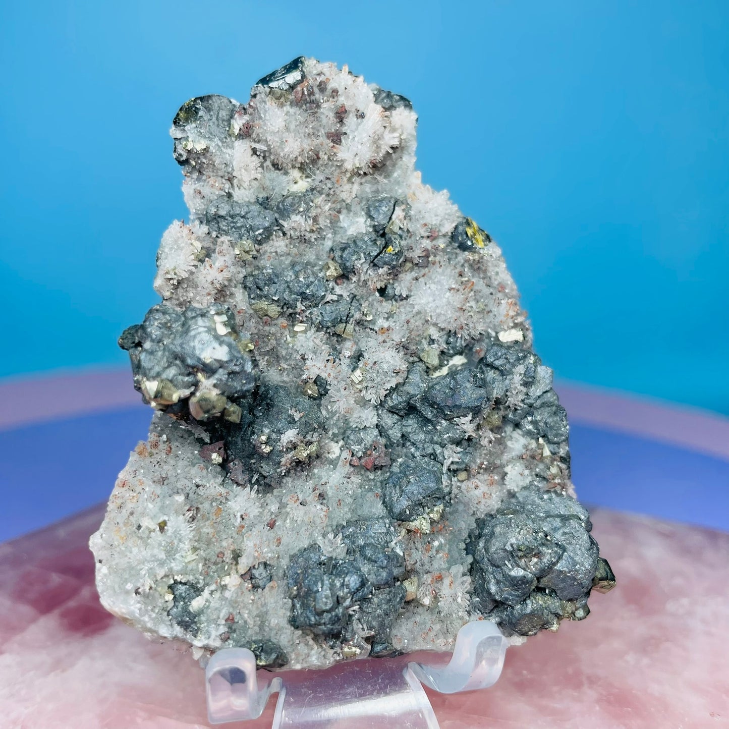 Red Quartz, Hematite + Pyrite Small Cluster Specimen