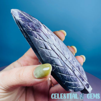 Gem Lepidolite Mica Flashy Feather Carving