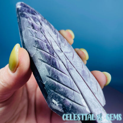 Gem Lepidolite Mica Flashy Feather Carving