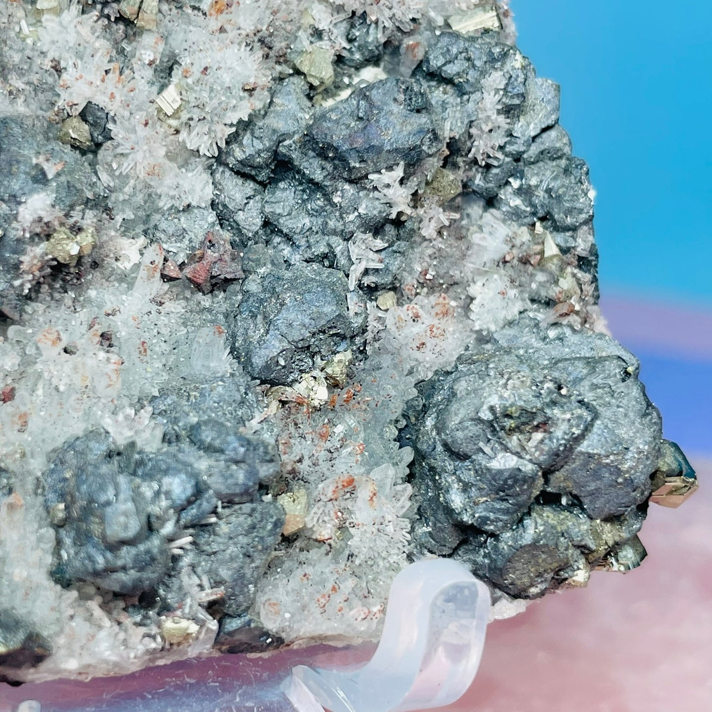 Red Quartz, Hematite + Pyrite Small Cluster Specimen
