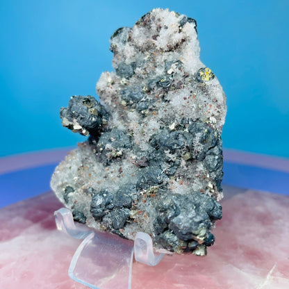 Red Quartz, Hematite + Pyrite Small Cluster Specimen