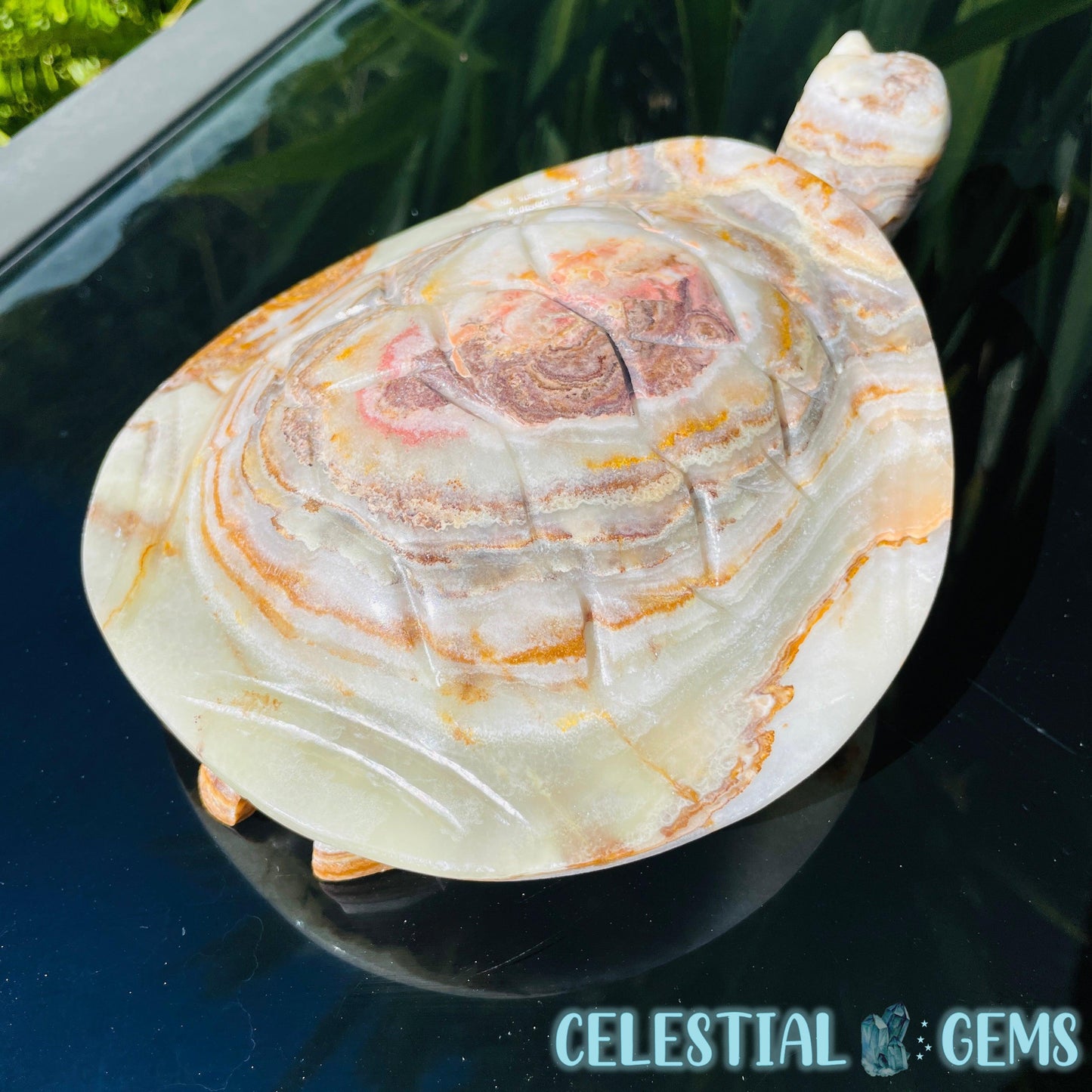 Banded Onyx Calcite Tortoise Large Carving