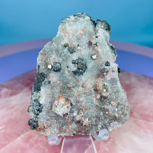 Red Quartz, Hematite + Pyrite Small Cluster Specimen