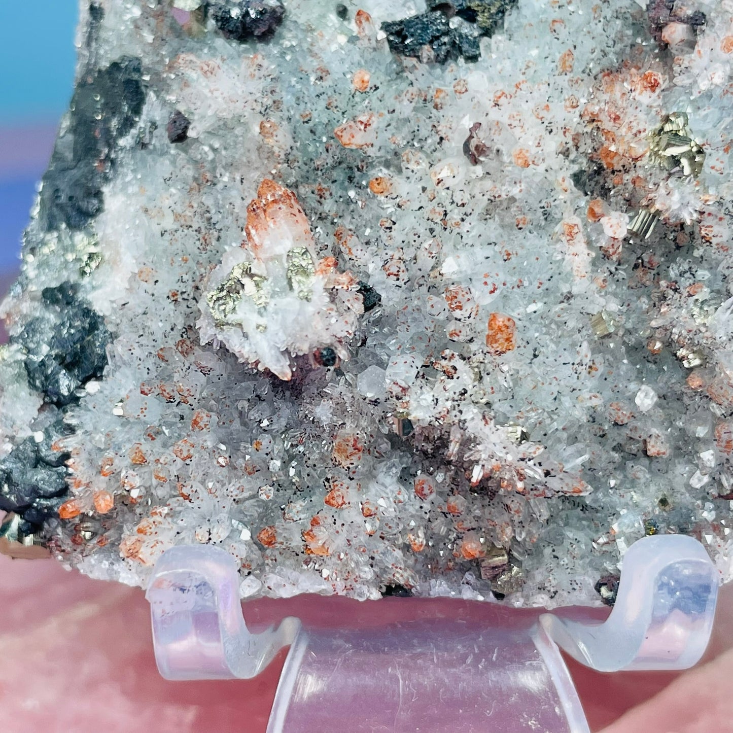 Red Quartz, Hematite + Pyrite Small Cluster Specimen