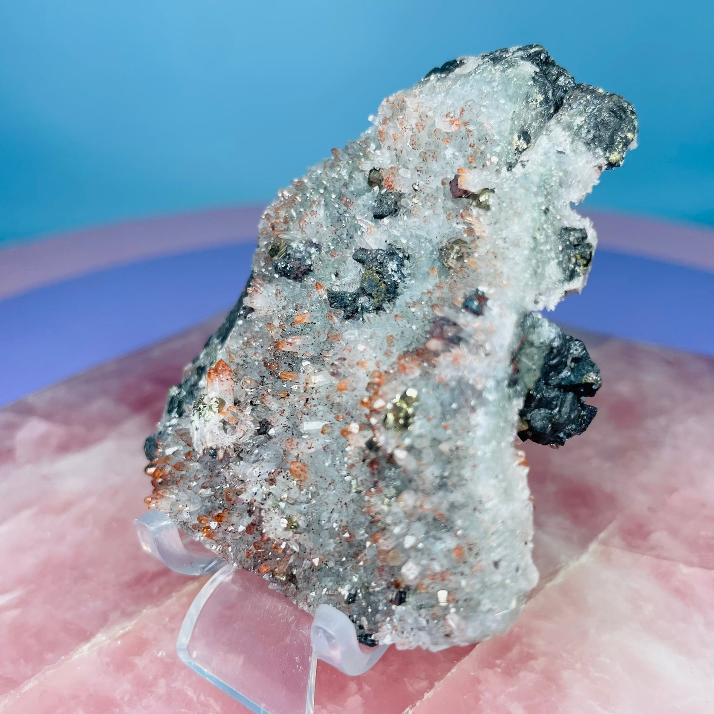 Red Quartz, Hematite + Pyrite Small Cluster Specimen
