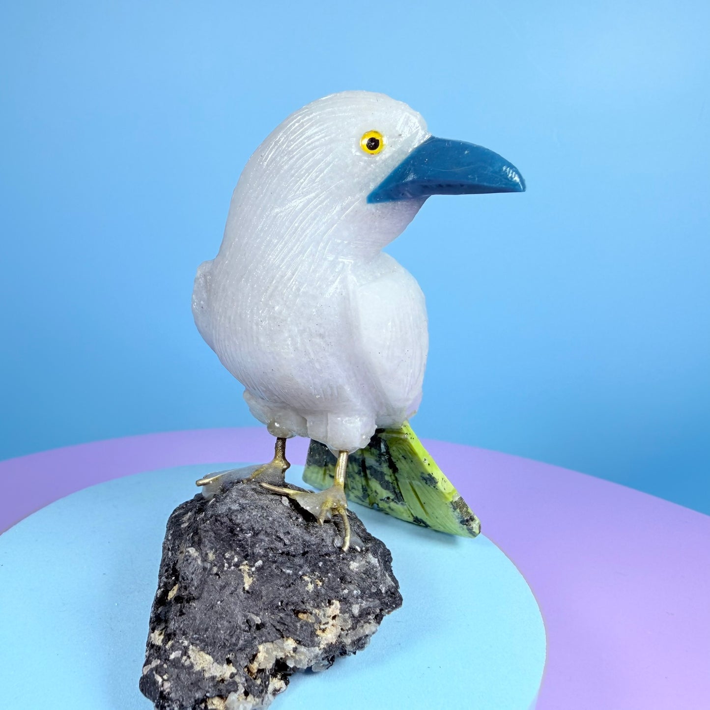 Crystal Fantail Bird Carving (Hand-Carved)