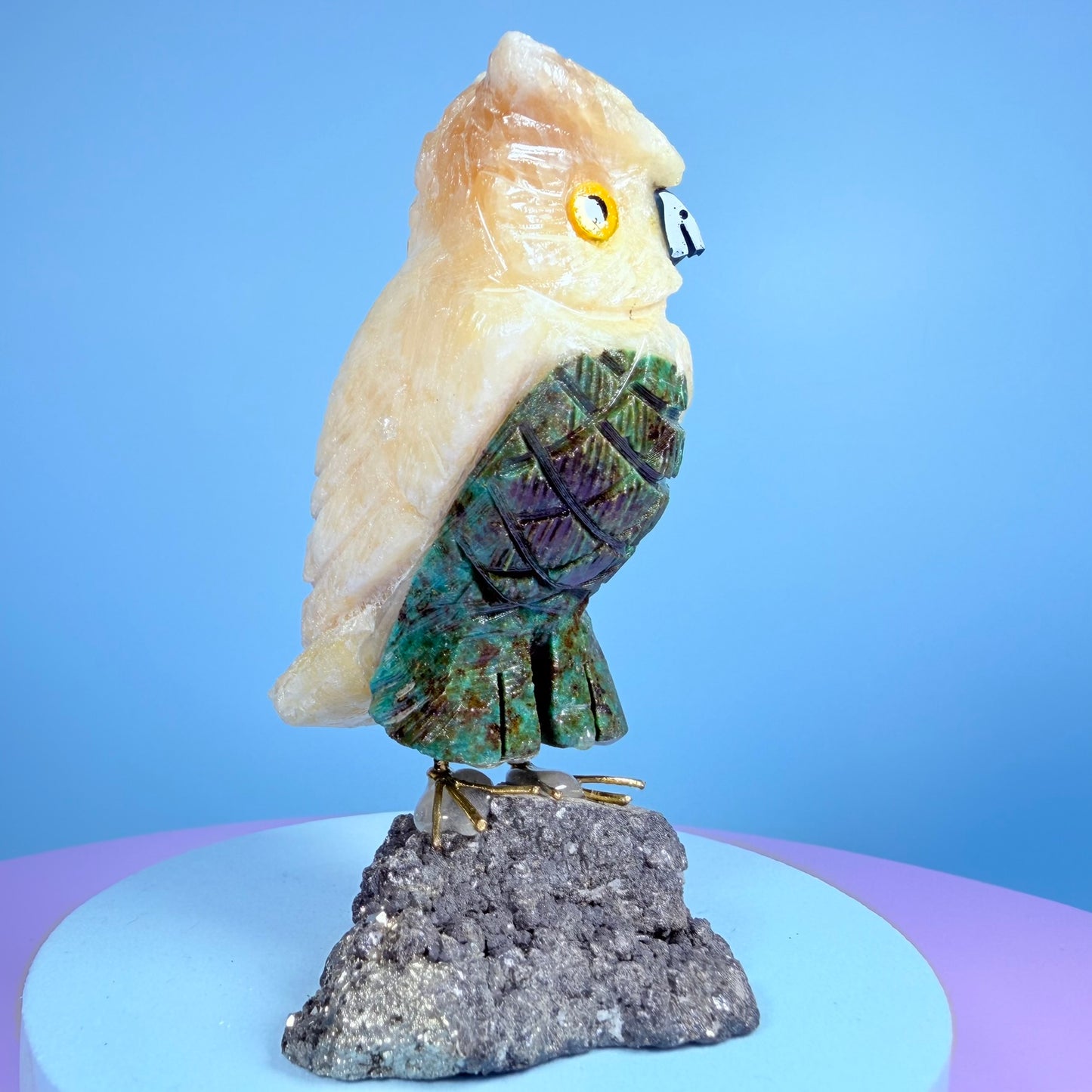 Crystal Owl Bird Carving (Hand-Carved)