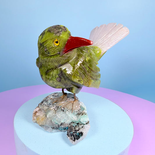 Crystal Fantail Bird Carving (Hand-Carved)