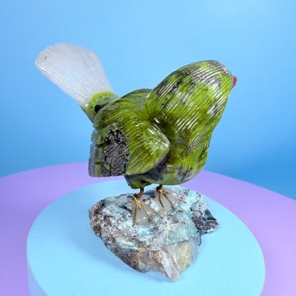 Crystal Fantail Bird Carving (Hand-Carved)