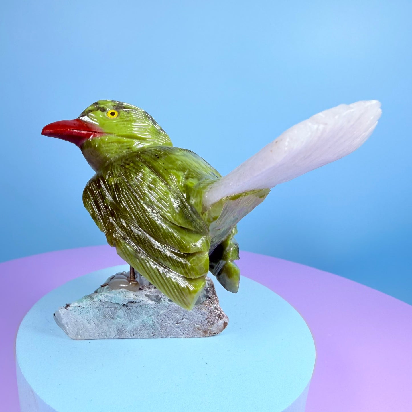 Crystal Fantail Bird Carving (Hand-Carved)