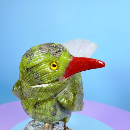 Crystal Fantail Bird Carving (Hand-Carved)
