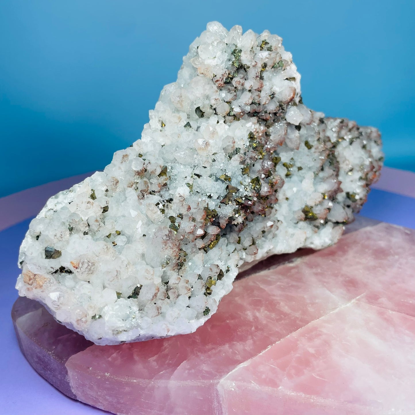 Red Quartz, Hematite + Pyrite Large Cluster Specimen