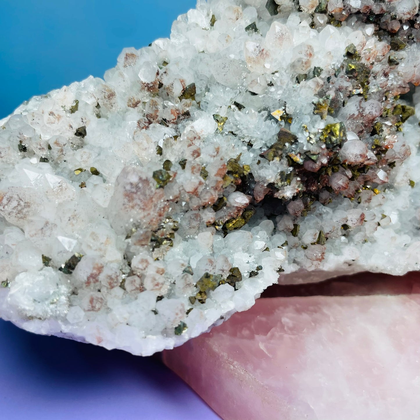 Red Quartz, Hematite + Pyrite Large Cluster Specimen