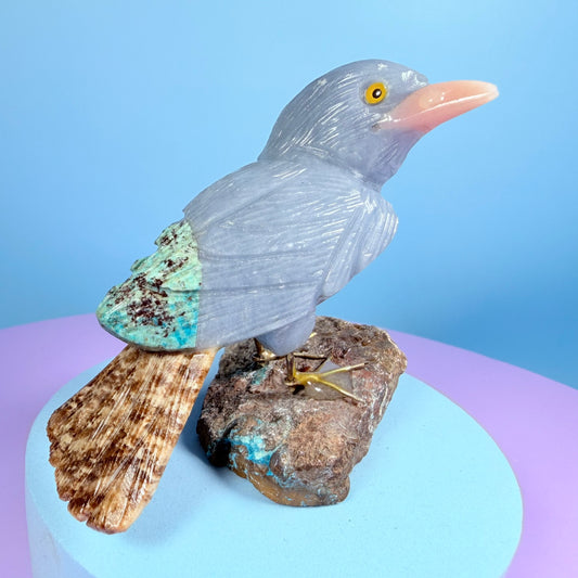 Crystal Fantail Bird Carving (Hand-Carved)