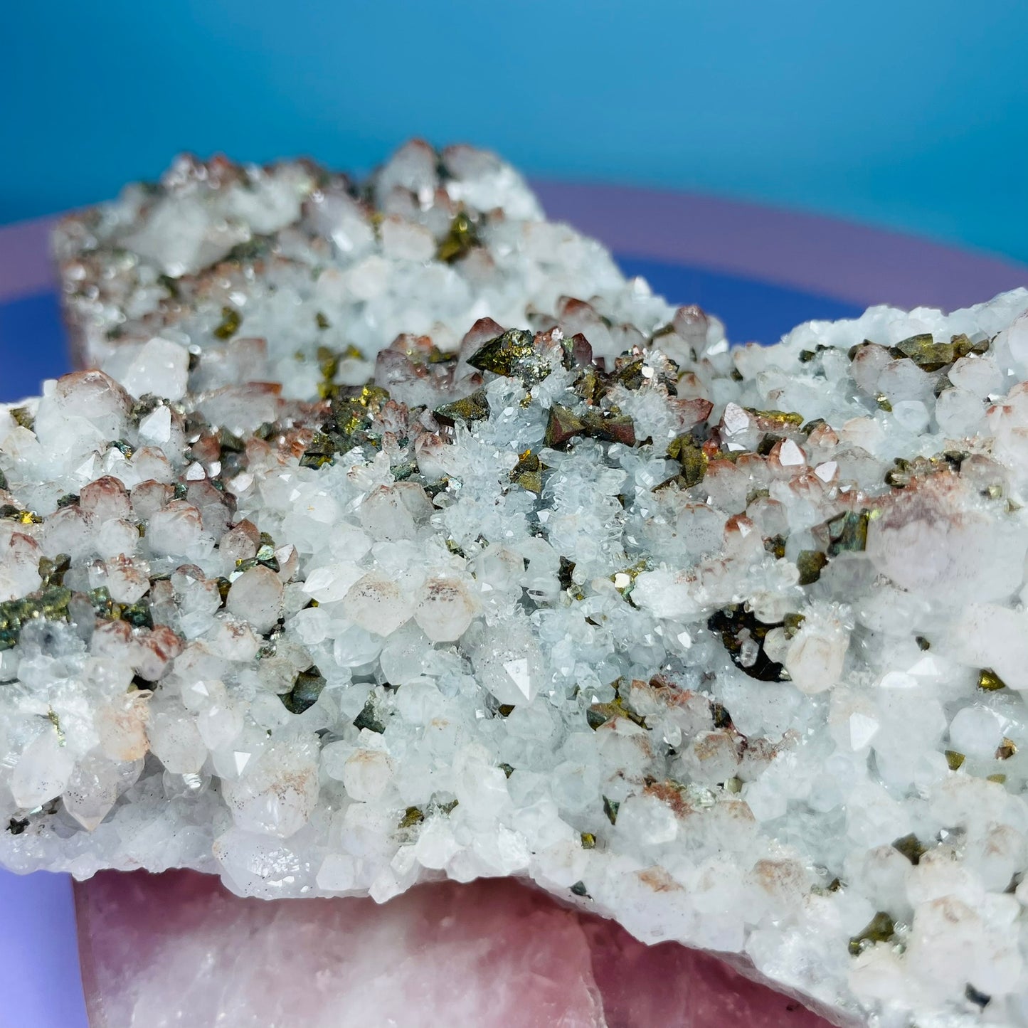 Red Quartz, Hematite + Pyrite Large Cluster Specimen