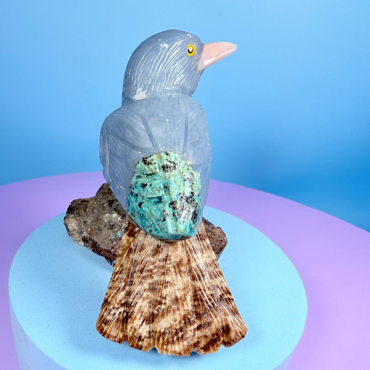 Crystal Fantail Bird Carving (Hand-Carved)
