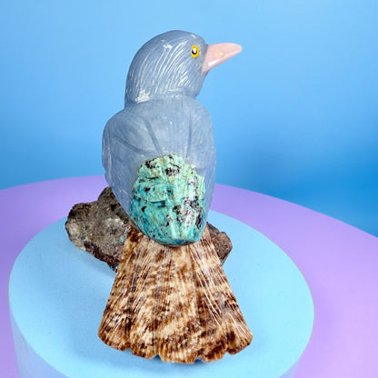 Crystal Fantail Bird Carving (Hand-Carved)