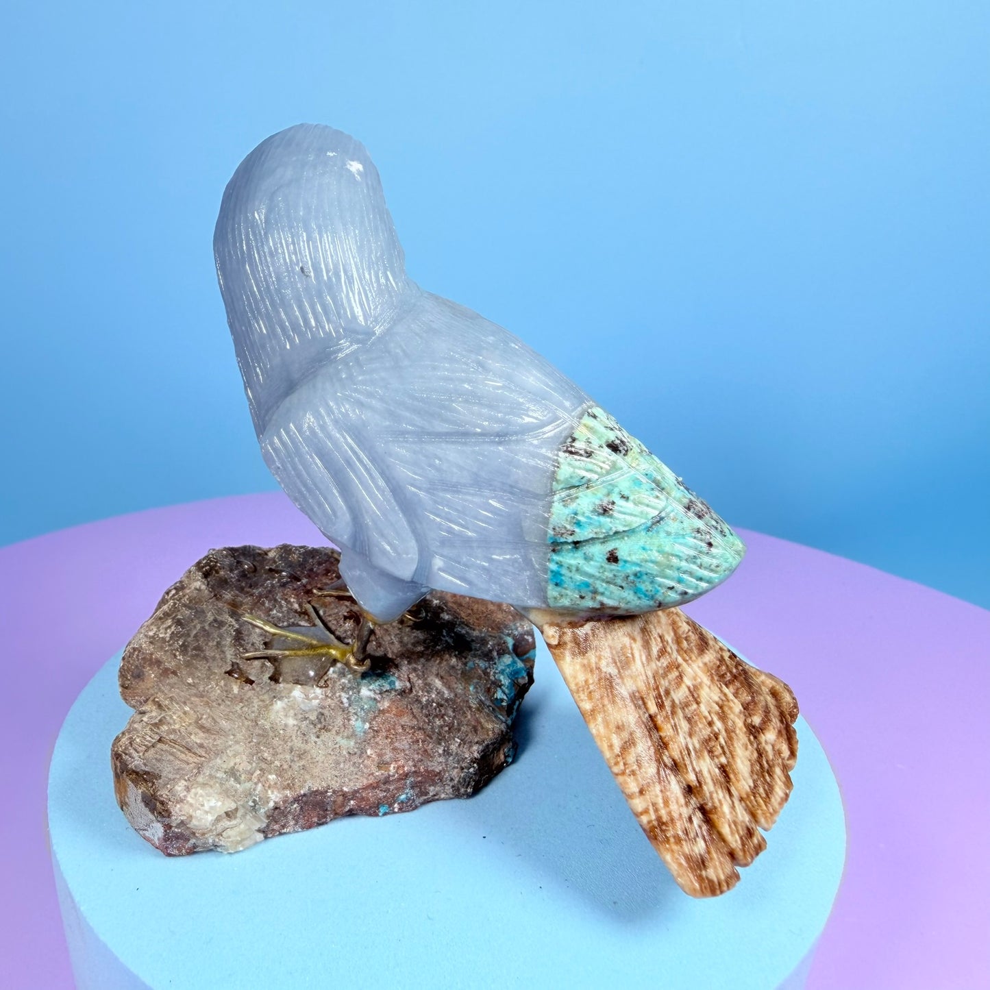 Crystal Fantail Bird Carving (Hand-Carved)