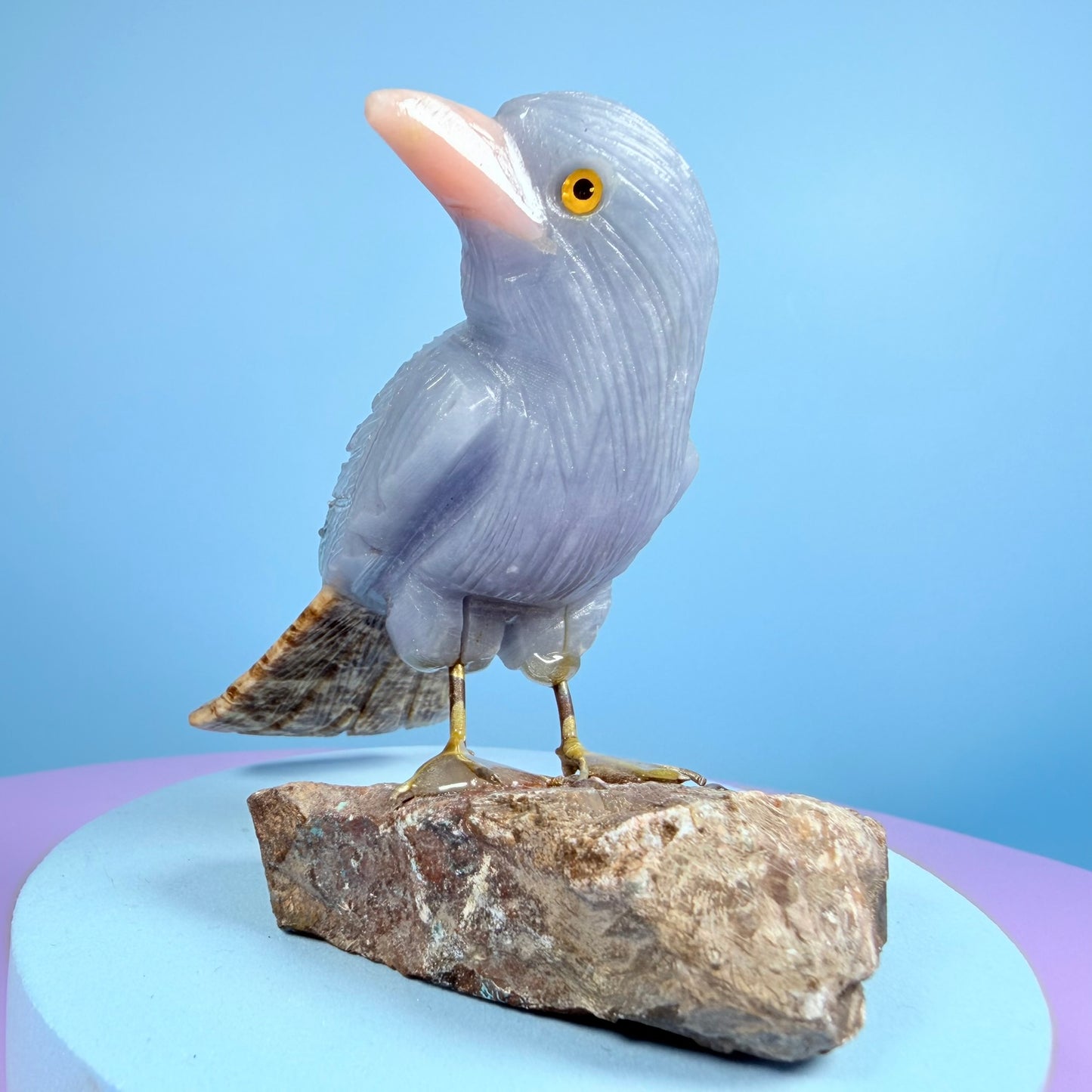Crystal Fantail Bird Carving (Hand-Carved)
