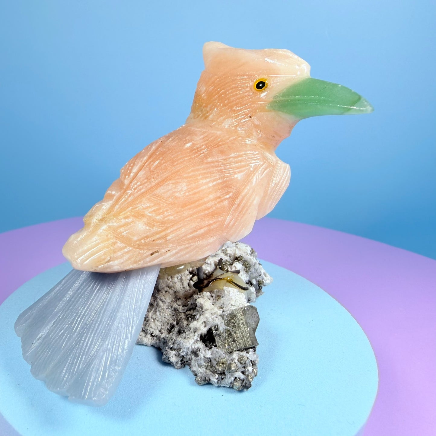 Crystal Bluejay Bird Carving (Hand-Carved)