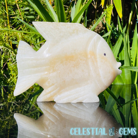 White Calcite Fish Large Carving