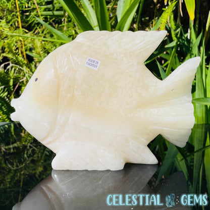 White Calcite Fish Large Carving