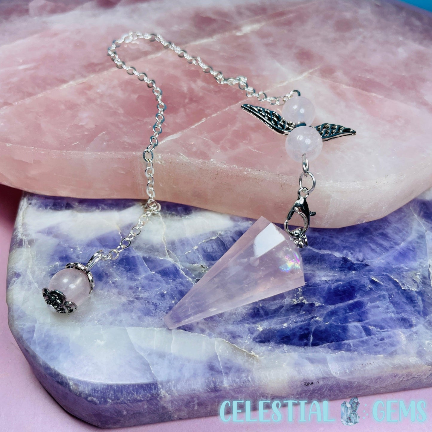 Rose Quartz Vogel-Cut Crystal Pendulum