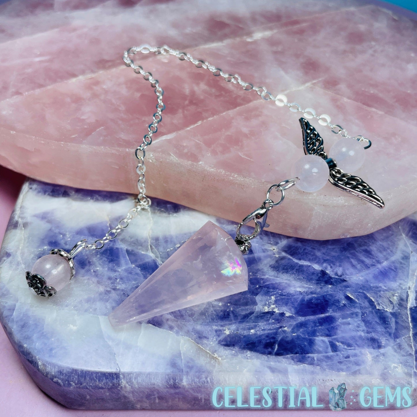 Rose Quartz Vogel-Cut Crystal Pendulum
