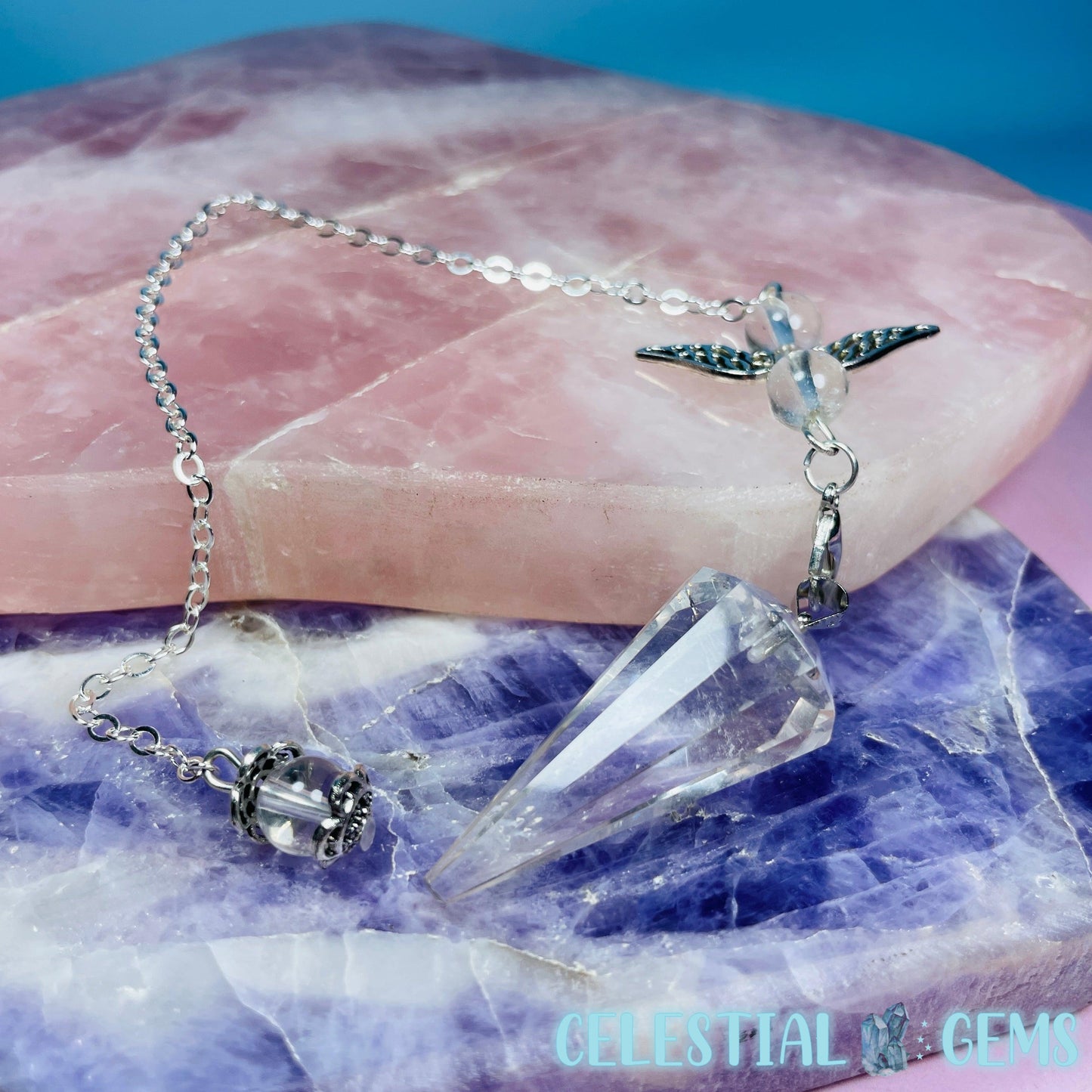 Clear Quartz Vogel-Cut Crystal Pendulum