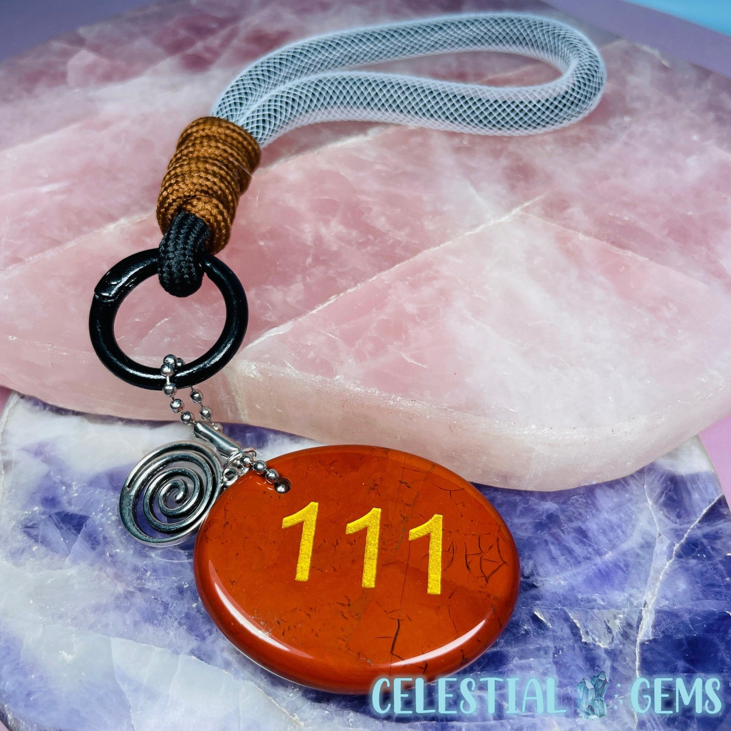 Red Jasper '111' Angel Number Crystal Keyring