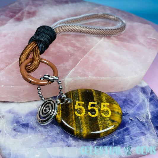 Tigers Eye '555' Angel Number Crystal Keyring