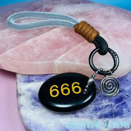 Obsidian '666' Angel Number Crystal Keyring