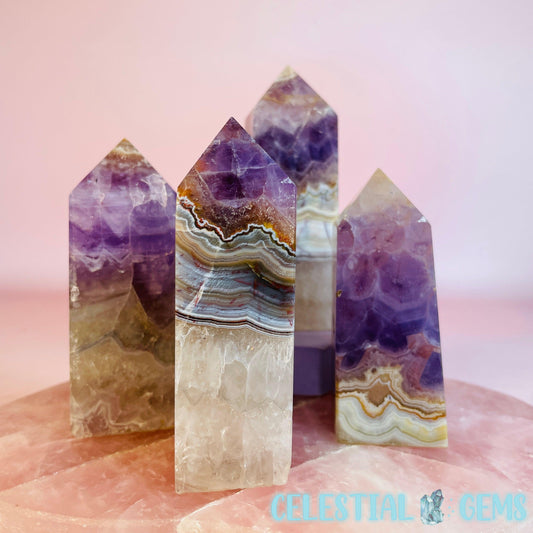 Amethyst + Mexican Crazy Lace Agate Small Obelisk Tower