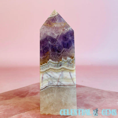Amethyst + Mexican Crazy Lace Agate Small Obelisk Tower