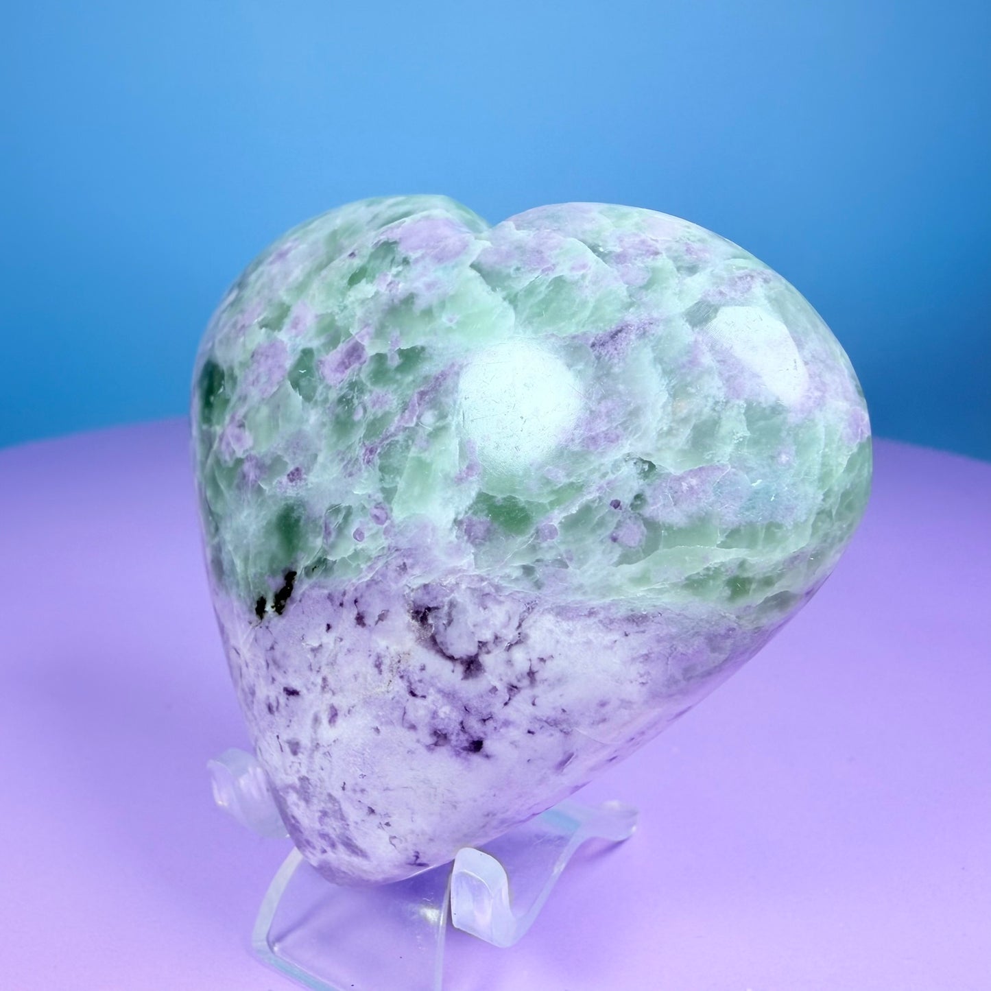 Bolivianite (Fluorite/Serpentine) Heart Carving (UV Reactive)