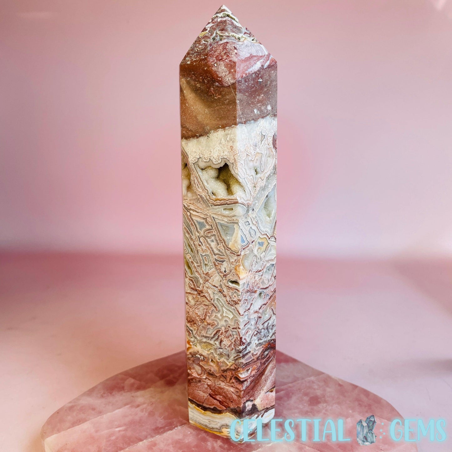 Druzy Mexican Crazy Lace Agate Large Tower