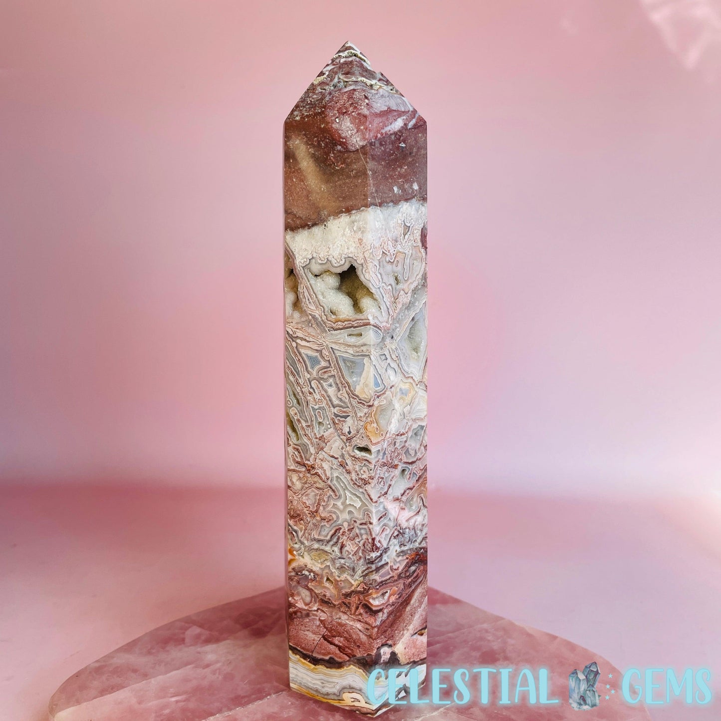 Druzy Mexican Crazy Lace Agate Large Tower