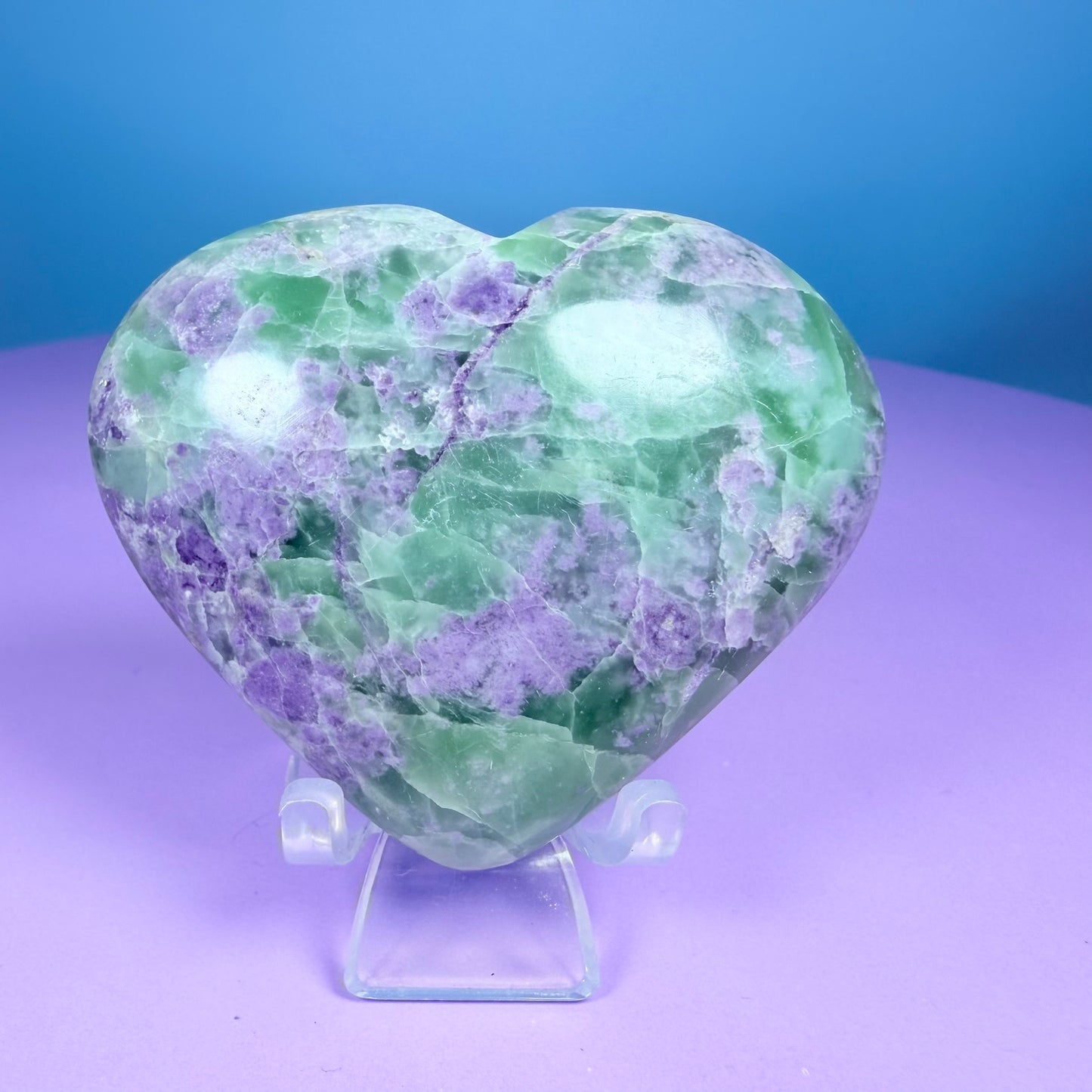 Bolivianite (Fluorite/Serpentine) Heart Carving (UV Reactive)