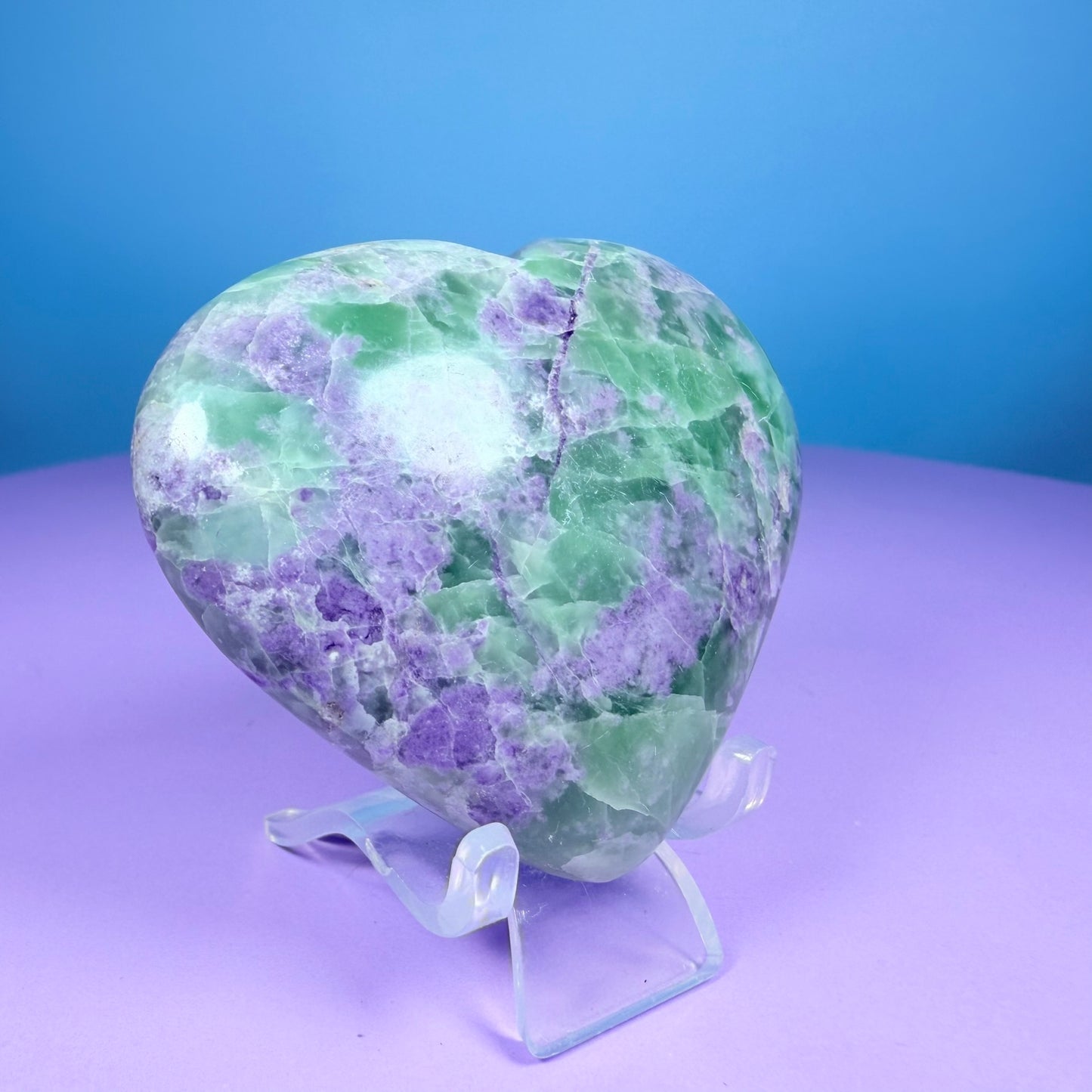 Bolivianite (Fluorite/Serpentine) Heart Carving (UV Reactive)