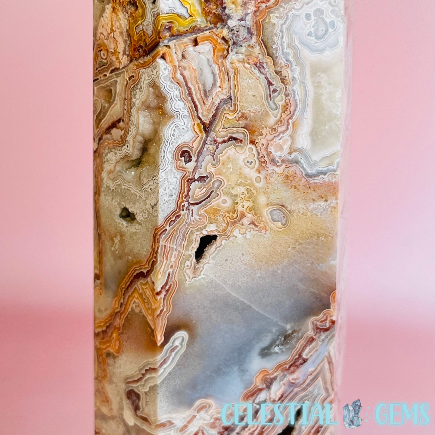 Druzy Mexican Crazy Lace Agate Large Tower