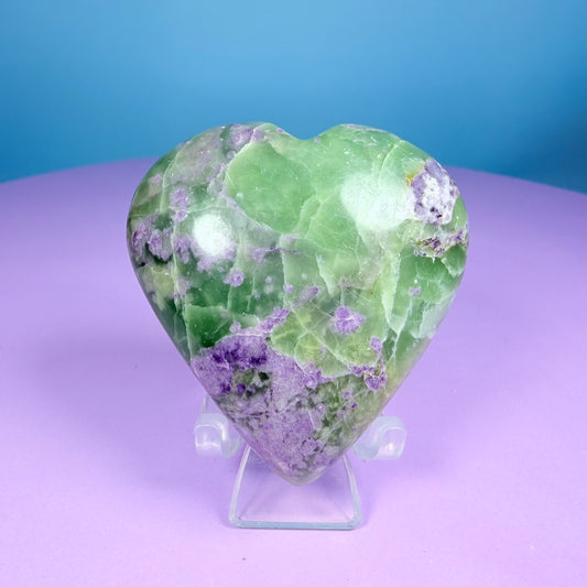 Bolivianite (Fluorite/Serpentine) Heart Carving (UV Reactive)