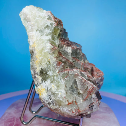 Green Fluorite Cubic Cluster Specimen with Red Druzy Quartz Coating
