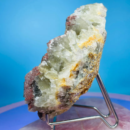 Green Fluorite Cubic Cluster Specimen with Red Druzy Quartz Coating