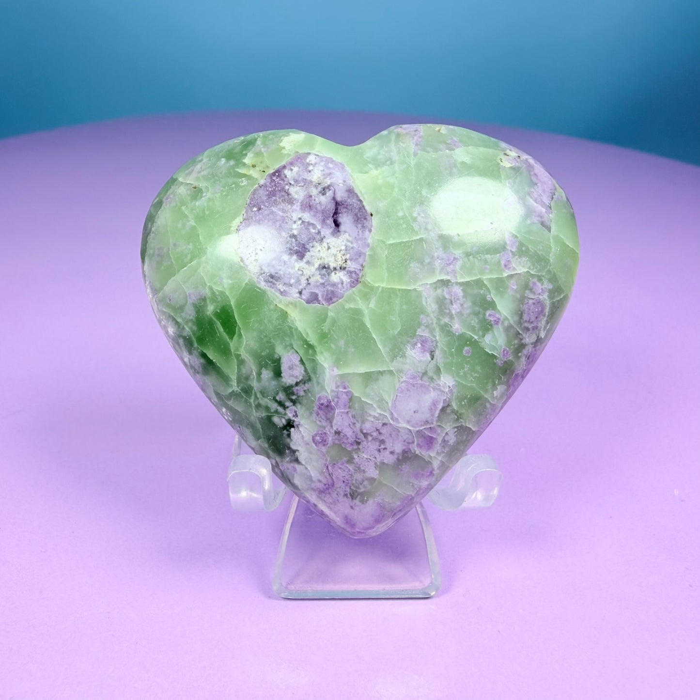 Bolivianite (Fluorite/Serpentine) Heart Carving (UV Reactive)